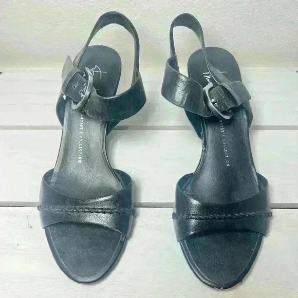 Franco Sarto Women’s Black Leather Ankle Strap Wedge Sandals Size 7 1/2 M - Picture 5 of 16